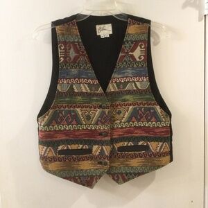 J.Foss Vintage Ethnic Vest w/ Leather Trimmed Pockets Small